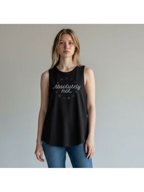 Chrldr Black Tank Size Small White Graphic Absolutely Not with Stars